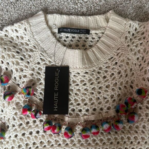 NWT Women’s Haute Rogue Kelly Pom Pom Crocheted Sweater | Small - Picture 3 of 10